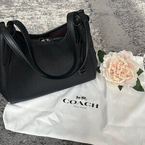 Coach Lori Shoulder Bag, Black Pebbled Leather Handbag, Gunmetal Gray Hardware